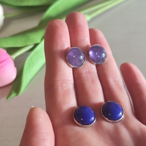 Anyák Napi Ajándék Szett - Ametiszt és Kék Jáde Nemesacél Fülbevaló Duó - ékszer - fülbevaló - pötty fülbevaló - Meska.hu