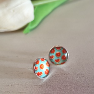 Üde Nyári Narancs � Nemesacél Üveglencsés Fülbevaló (12 mm) - ékszer - fülbevaló - pötty fülbevaló - Meska.hu