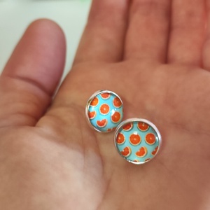 Üde Nyári Narancs � Nemesacél Üveglencsés Fülbevaló (12 mm) - ékszer - fülbevaló - pötty fülbevaló - Meska.hu