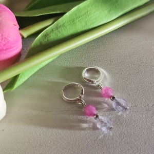 Pasztell Elegancia � AAA Fluorit és Jáspis Nemesacél Fülbevaló  - ékszer - fülbevaló - lógó fülbevaló - Meska.hu