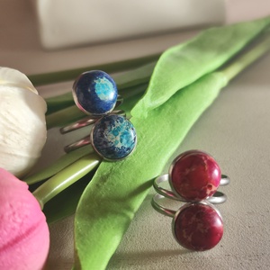 Mélytengeri varázs � Nemesacél dupla ásványgyűrű (Lapis Lazuli és Tengeri üledék jáspis) - ékszer - gyűrű - többköves gyűrű - Meska.hu