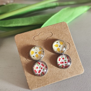 Nyári Gyümölcsvarázs szett � Nemesacél Üveglencsés Fülbevalók (12 mm) - ékszer - fülbevaló - pötty fülbevaló - Meska.hu