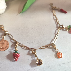 Kézműves nemesacél charm karkötő � egyedi gyümölcsös díszítéssel- állítható méret! - ékszer - karkötő - charm karkötő - Meska.hu