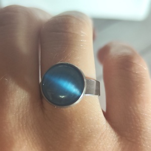 Misztikus kék macskaszem nemesacél állítható gyűrű (12 mm) - Meska.hu