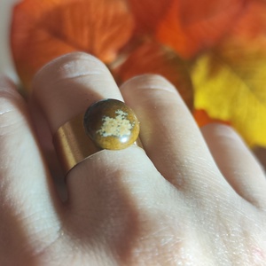 Egyedi Képjáspis sárgaréz gyűrű � Állítható, unisex, minimalista ásvány ékszer! - ékszer - gyűrű - gyöngyös gyűrű - Meska.hu