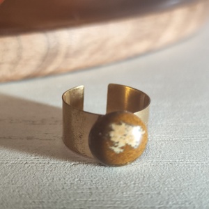 Egyedi Képjáspis sárgaréz gyűrű � Állítható, unisex, minimalista ásvány ékszer! - ékszer - gyűrű - gyöngyös gyűrű - Meska.hu