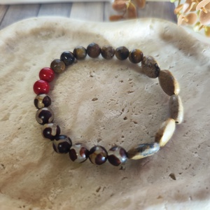 Őszi harmónia és spirituális védelem � AAA képjáspis, tibeti achát és tigrisszem ásvány karkötő (17 cm) - ékszer - karkötő - ásványkarkötő - Meska.hu