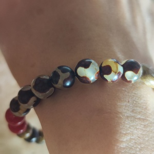 Őszi harmónia és spirituális védelem � AAA képjáspis, tibeti achát és tigrisszem ásvány karkötő (17 cm) - ékszer - karkötő - ásványkarkötő - Meska.hu