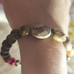 Őszi harmónia és spirituális védelem � AAA képjáspis, tibeti achát és tigrisszem ásvány karkötő (17 cm) - Meska.hu