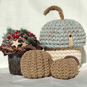 Horgolt makk tároló és tök szett - kellékek & szerszámok - dekorációs kellékek - őszi dekor - őszi dekortök - Meska.hu
