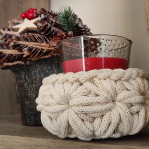 Jázmin mintás gyertyatartó, Karácsony, Karácsonyi lakásdekoráció, Karácsonyi illatgyertya, mécses, Horgolás, MESKA