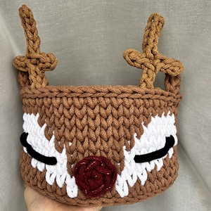 Horgolt rénszarvasos tárolókosár, Karácsony, Karácsonyi lakásdekoráció, Karácsonyi lakásdíszek, Horgolás, MESKA