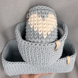 Horgolt kék tároló szett / Babaváró ajándék - baba - mama - babaszobabútor - játéktároló - Meska.hu