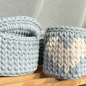 Horgolt kék tároló szett / Babaváró ajándék - baba - mama - babaszobabútor - játéktároló - Meska.hu