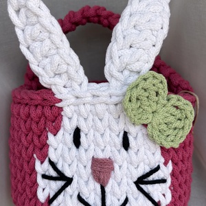 Horgolt rózsaszín nyuszis húsvéti kosár - maxi - Meska.hu