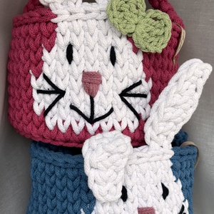 Horgolt rózsaszín nyuszis húsvéti kosár - maxi - otthon & életmód - tárolás & rendszerezés - tárolókosár - Meska.hu