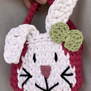 Horgolt rózsaszín nyuszis húsvéti kosár - közepes - Meska.hu