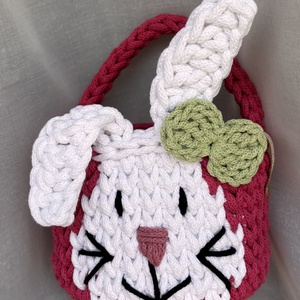 Horgolt rózsaszín nyuszis húsvéti kosár - közepes - otthon & életmód - tárolás & rendszerezés - tárolókosár - Meska.hu