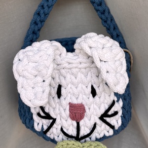 Horgolt kék nyuszis húsvéti kosár - közepes - otthon & életmód - tárolás & rendszerezés - tárolókosár - Meska.hu