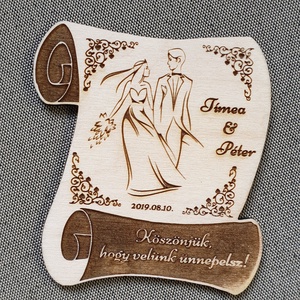 Esküvői hűtőmágnes Köszönetajándék esküvőre , Otthon & Életmód, Konyhafelszerelés, tálalás, Konyhai dekoráció, Hűtőmágnes, Gravírozás, pirográfia, Famegmunkálás, MESKA