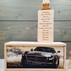Mercedes Italos Ajándék Díszdoboz Szülinapra, Otthon & Életmód, Konyhafelszerelés, tálalás, Tálalás, Bortartó, Gravírozás, pirográfia, Fotó, grafika, rajz, illusztráció, MESKA