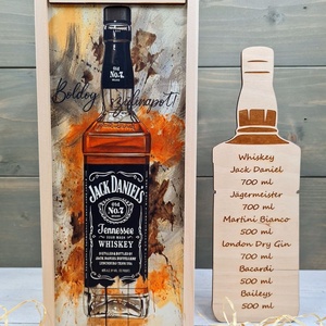 Jack Daniels Whiskeys Italos Ajándék Díszdoboz, Karácsony, Karácsonyi ajándékozás, Karácsonyi ajándékcsomagolás, Gravírozás, pirográfia, Famegmunkálás, MESKA