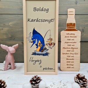 Horgász A Pácban Italos Ajándékdoboz Karácsonyra, Karácsony, Karácsonyi ajándékozás, Karácsonyi ajándékcsomagolás, Gravírozás, pirográfia, Famegmunkálás, MESKA