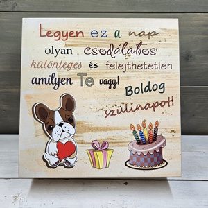 Cuki kutyás kávés, teás, édességes, italos ajándék díszdoboz szülinapra, Otthon & Életmód, Dekoráció, Asztal és polc dekoráció, Díszdoboz, Fotó, grafika, rajz, illusztráció, MESKA