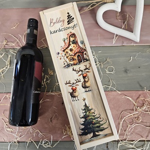 Szarvasok karácsonyi boros ajándék díszdoboz, Karácsony, Karácsonyi lakásdekoráció, Karácsonyi lakásdíszek, Gravírozás, pirográfia, Fotó, grafika, rajz, illusztráció, MESKA