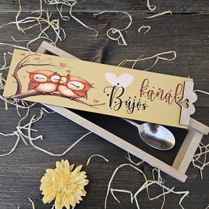 Bújós bagoly gravírozott kanál készlet díszdobozban szerelmeseknek, Otthon & Életmód, Tárolás & Rendszerezés, Doboz, Gravírozás, pirográfia, Fotó, grafika, rajz, illusztráció, MESKA