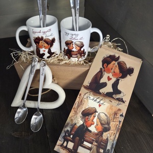 Örökké együtt bögre és kiskanál szett díszdobozban, Esküvő, Emlék & Ajándék, Doboz, Famegmunkálás, Fotó, grafika, rajz, illusztráció, MESKA