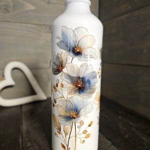 Kék-arany virágos design kulacs - Meska.hu