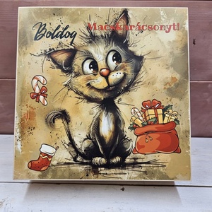 Macskarácsony kávés, teás, édességes, italos ajándék díszdoboz karácsonyra - otthon & életmód - dekoráció - asztal és polc dekoráció - díszdoboz - Meska.hu