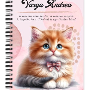Személyre szabható - Masnis tündéri cica mintás A6-os füzet, Otthon & Életmód, Papír, írószer, Jegyzetfüzet & Napló, , MESKA