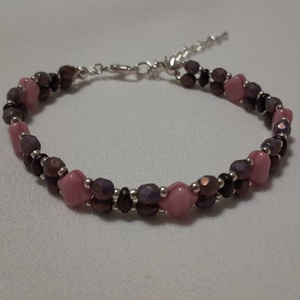 Lila-rózsaszín-ezüst karkötő, Ékszer, Karkötő, Gyöngyös karkötő, Gyöngyfűzés, gyöngyhímzés, MESKA