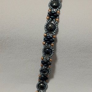 Fekete-türkiz-arany karkötő - ékszer - karkötő - gyöngyös karkötő - Meska.hu