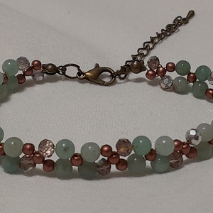 Zöld-barna karkötő, Ékszer, Karkötő, Gyöngyös karkötő, Gyöngyfűzés, gyöngyhímzés, MESKA