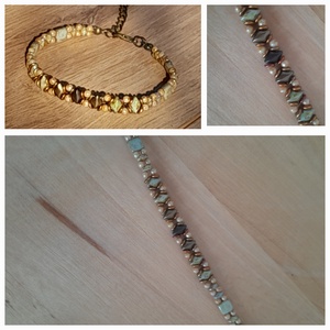 Beige-barna-zöld karkötő, Ékszer, Karkötő, Gyöngyös karkötő, Gyöngyfűzés, gyöngyhímzés, MESKA