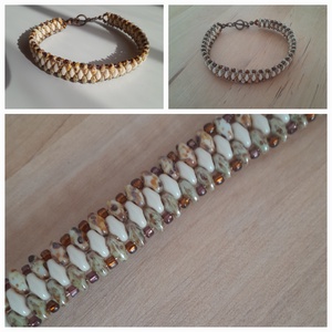 barna-beige karkötő, Ékszer, Karkötő, Gyöngyös karkötő, Gyöngyfűzés, gyöngyhímzés, MESKA