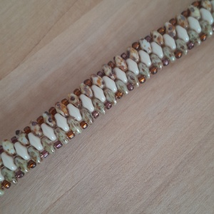 barna-beige karkötő - ékszer - karkötő - gyöngyös karkötő - Meska.hu