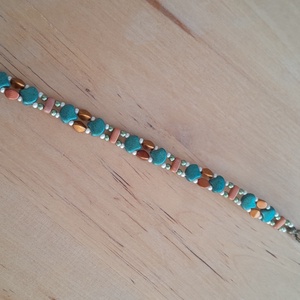 Barna-fehér-zöld karkötő - ékszer - karkötő - gyöngyös karkötő - Meska.hu