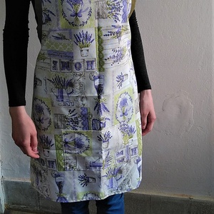 Kötény natúr levendula mintás - otthon & életmód - konyhafelszerelés, tálalás - konyhai textil - kötény - Meska.hu