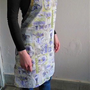 Kötény natúr levendula mintás - otthon & életmód - konyhafelszerelés, tálalás - konyhai textil - kötény - Meska.hu