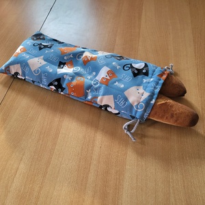 Frissentartó Bagett tasak - kék cica mintás, Táska & Tok, Bevásárlás & Shopper táska, Kenyeres zsák, Varrás, MESKA