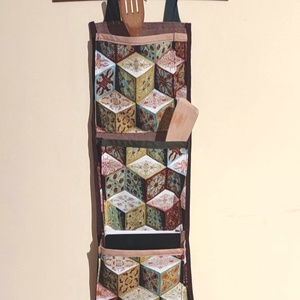  Zsebes vászon fali tároló, szervező, rendszerező - 3D hatású kocka mintás, 3 zsebes, Otthon & Életmód, Tárolás & Rendszerezés, Fali tároló, Varrás, MESKA
