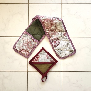 Konyha szett bordó mandala mintás (fedélfogóval), Otthon & Életmód, Konyhafelszerelés, tálalás, Konyhai textil, Edényfogó & Edényfedő, Varrás, MESKA