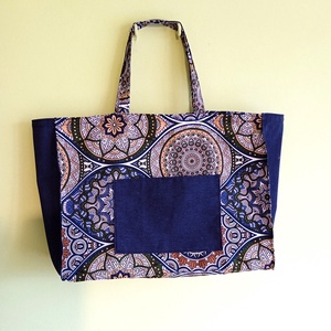 Bevásárló táska merevített talppal - kék, barna, arany színű mandala mintás - táska & tok - bevásárlás & shopper táska - shopper, textiltáska, szatyor - Meska.hu