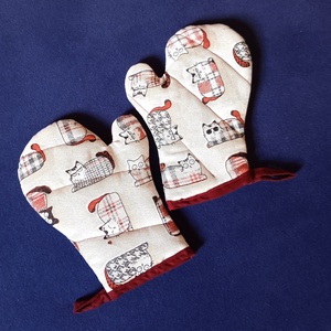 edényfogó kesztyű bordó cica mintás, Otthon & Életmód, Konyhafelszerelés, tálalás, Konyhai textil, Edényfogó & Edényfedő, Varrás, MESKA