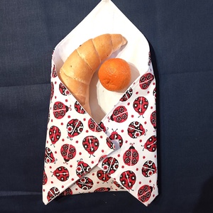 Öko szendvicscsomagoló, újra szalvéta - népies katica mintás, Táska & Tok, Uzsonna- & Ebéd tartó, Szendvics csomagoló, Varrás, MESKA