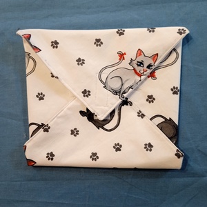 Öko szendvicscsomagoló, újra szalvéta - masnis cica mintás - táska & tok - uzsonna- & ebéd tartó - szendvics csomagoló - Meska.hu